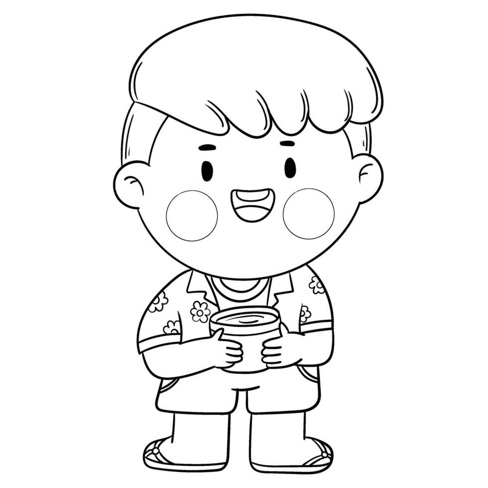 Thai kid in native costume Playing with water on Songkran day vector