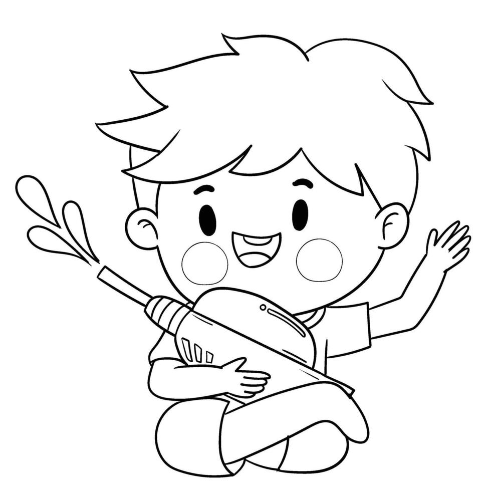 Thai kid in native costume Playing with water on Songkran day vector