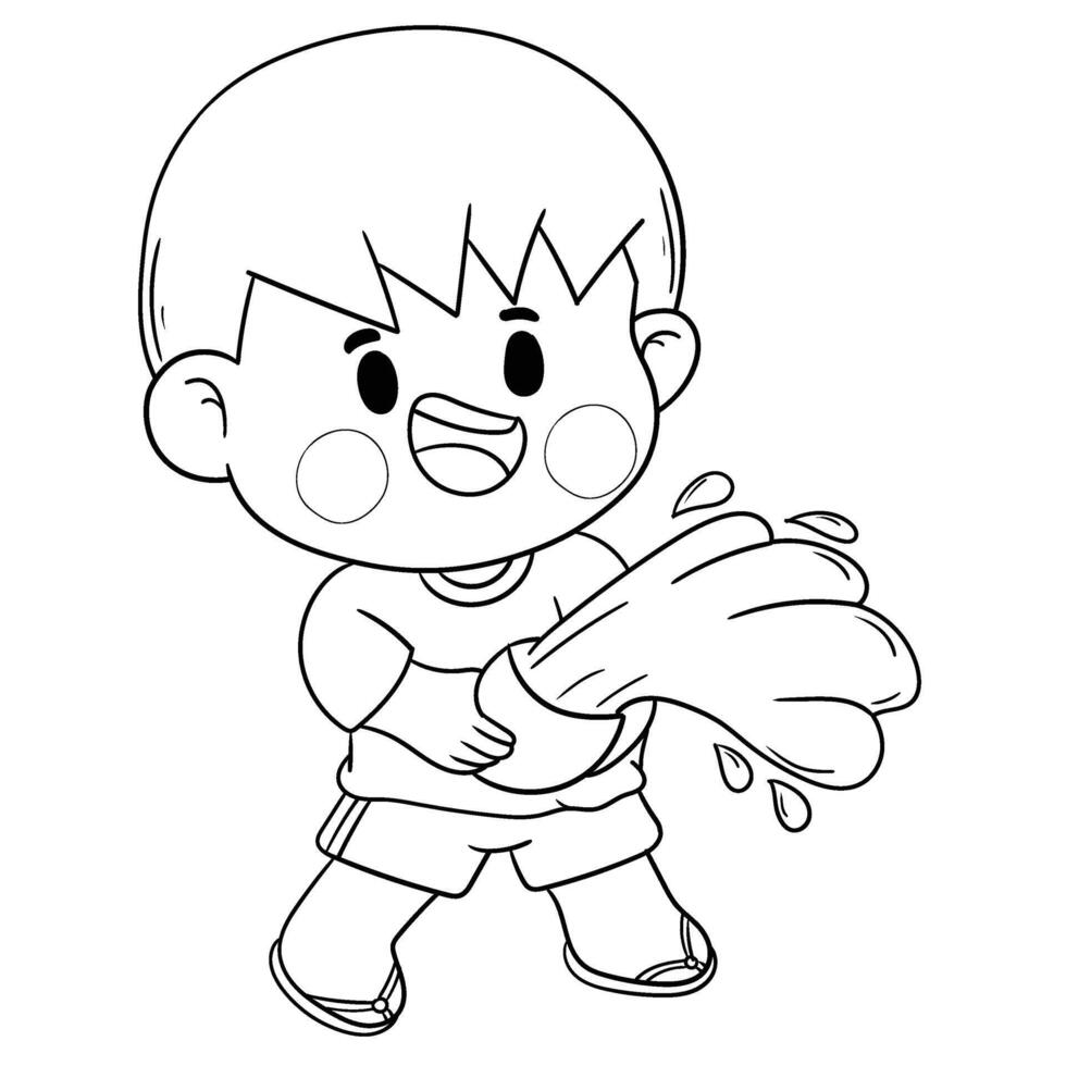 Thai kid in native costume Playing with water on Songkran day vector