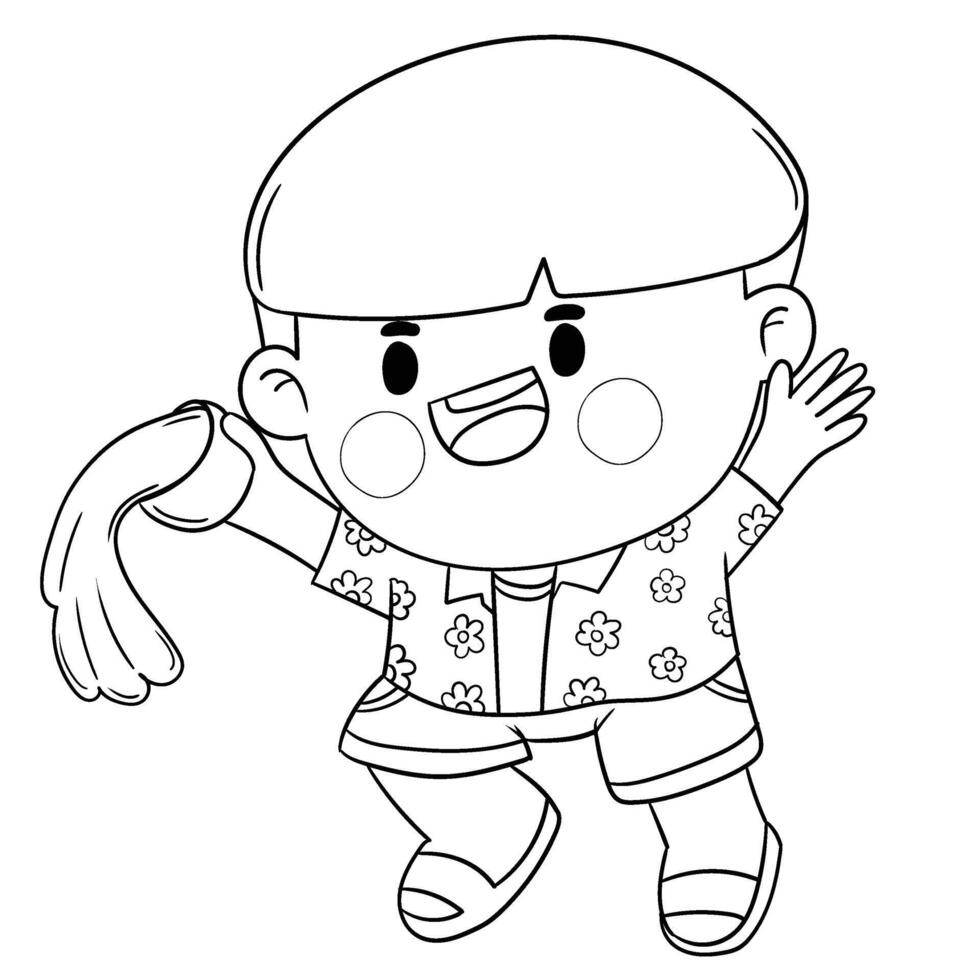 Thai kid in native costume Playing with water on Songkran day vector