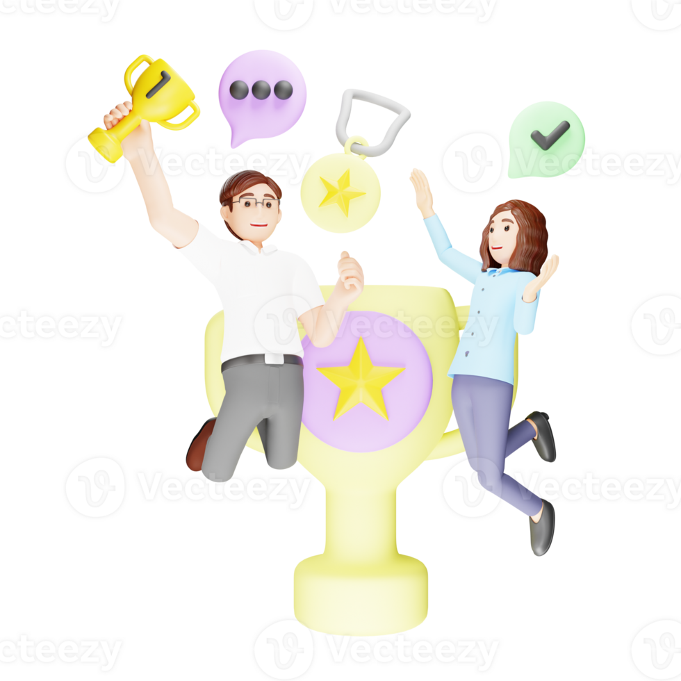 squadra vittoria e attività commerciale successo - 3d personaggio illustrazione png