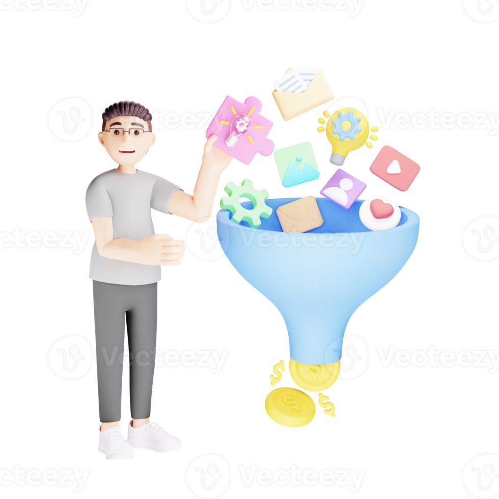 3D Character Illustration of Marketing Funnel Strategy png