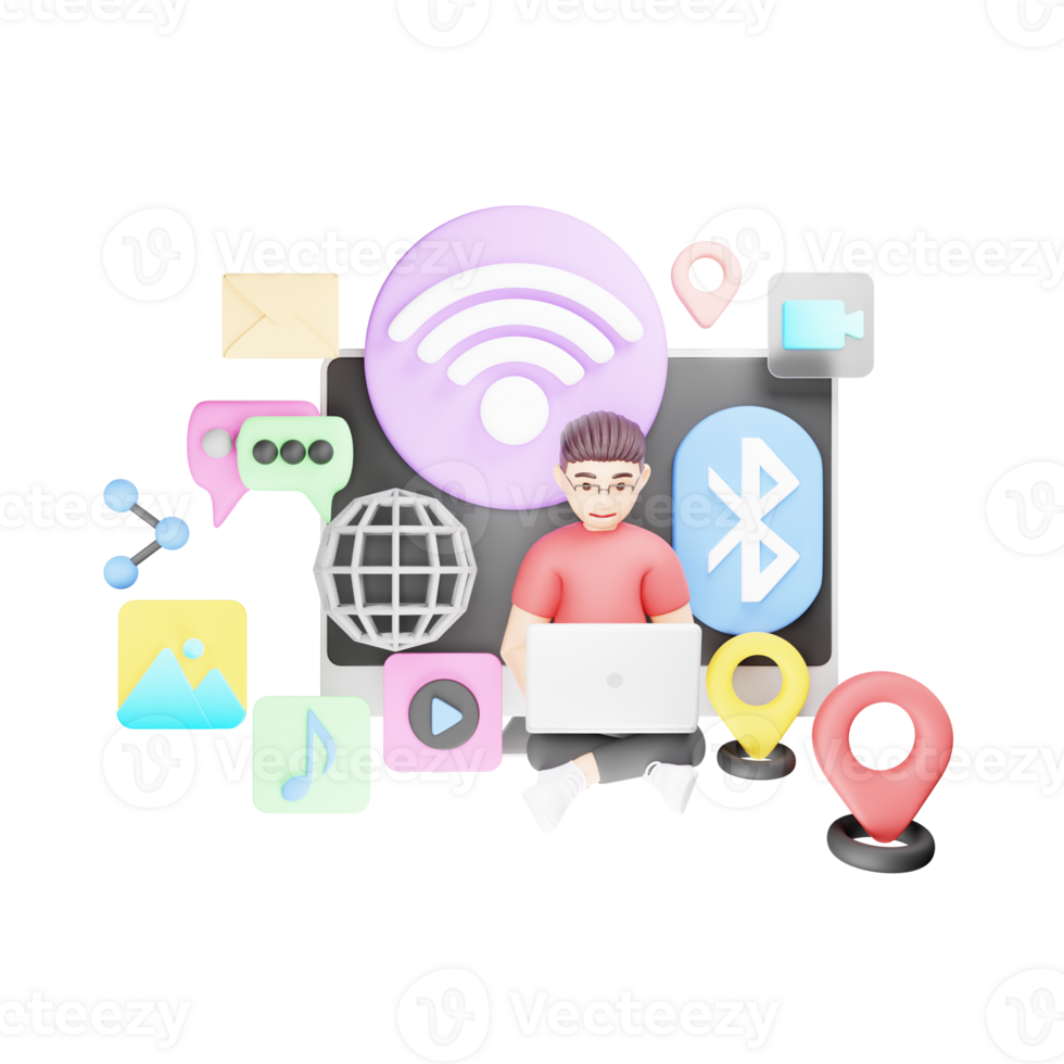 Wifi verbinding - 3d karakter illustratie voor internet toegang png