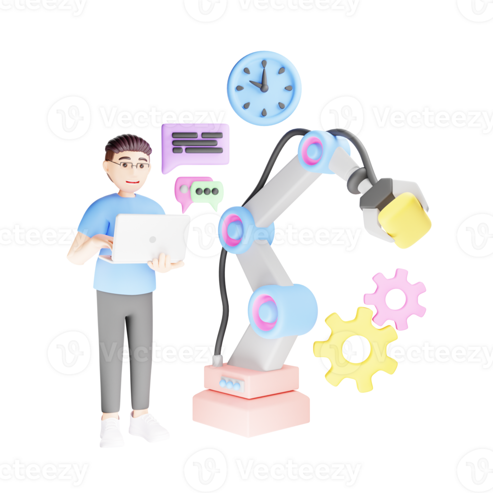 Man Manufacturing a Robotic Arm - 3D Character Illustration png
