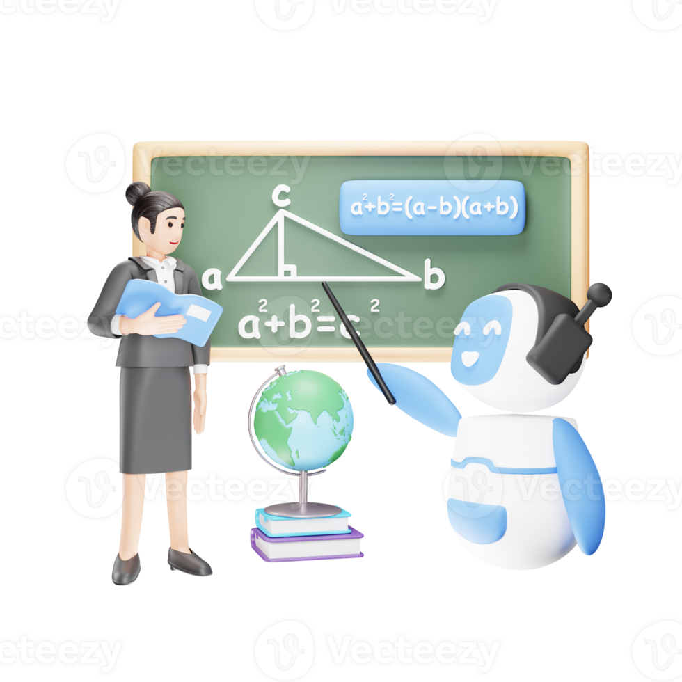 Artificial Intelligence Robot Teaching People in 3D Illustration png