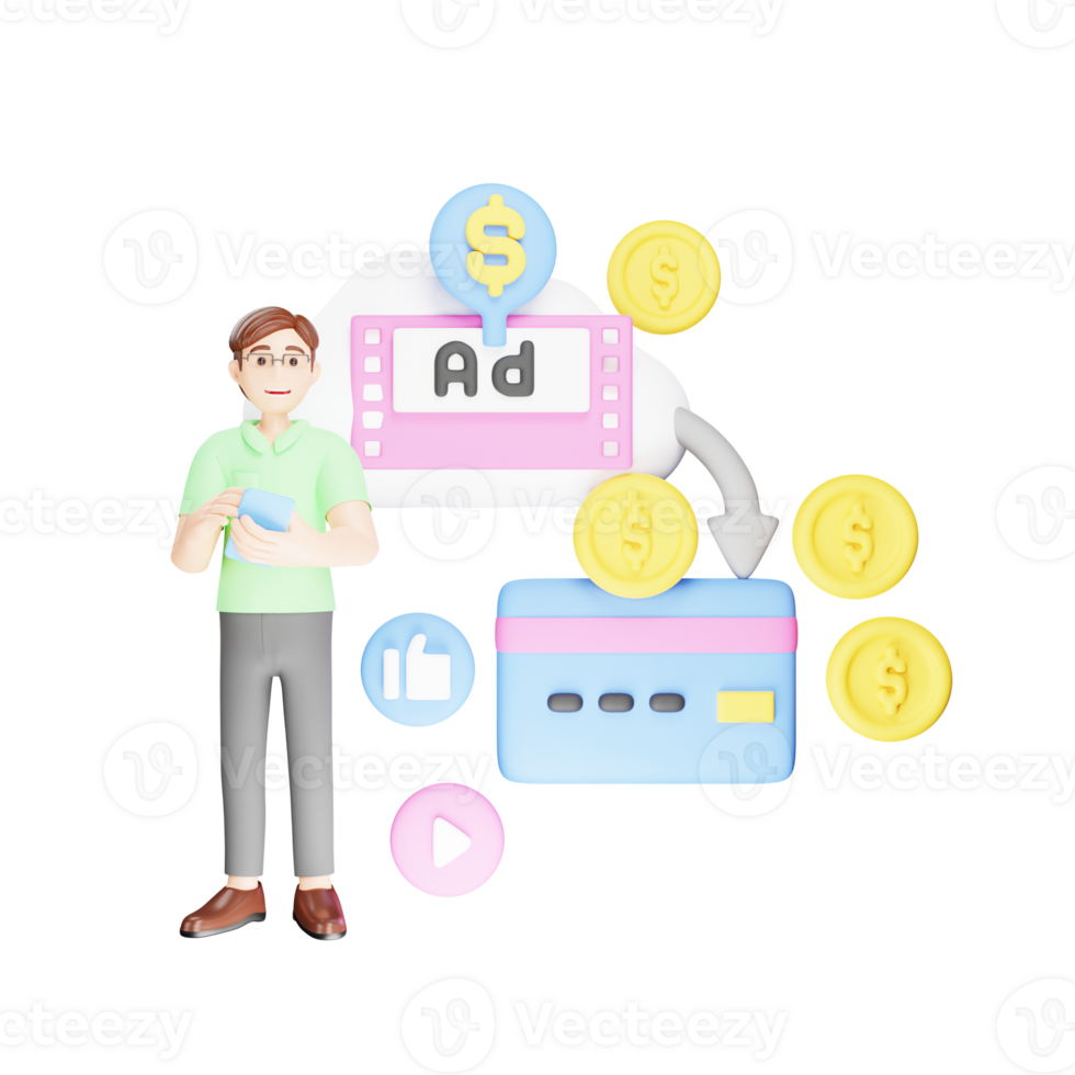 nube Annunci 3d personaggio illustrazione per attività commerciale promozione png