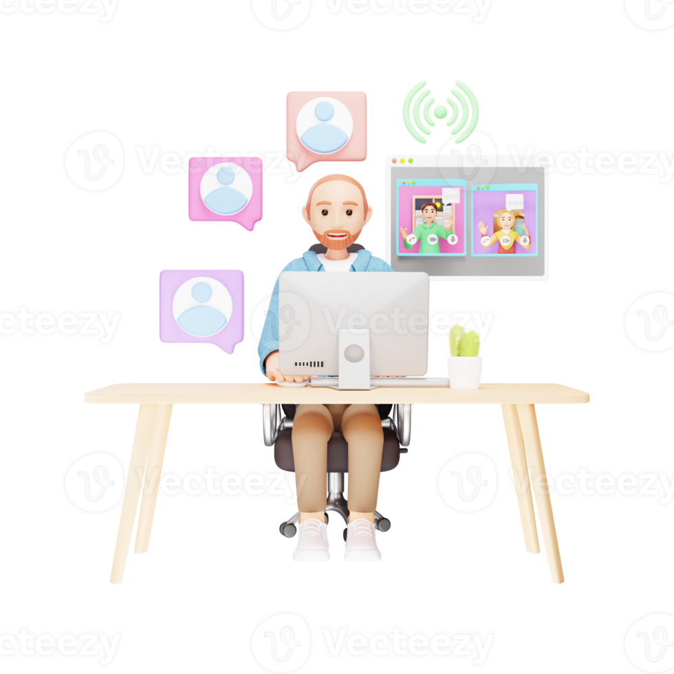 Virtual Team Collaboration - 3D Character Illustration for Business png