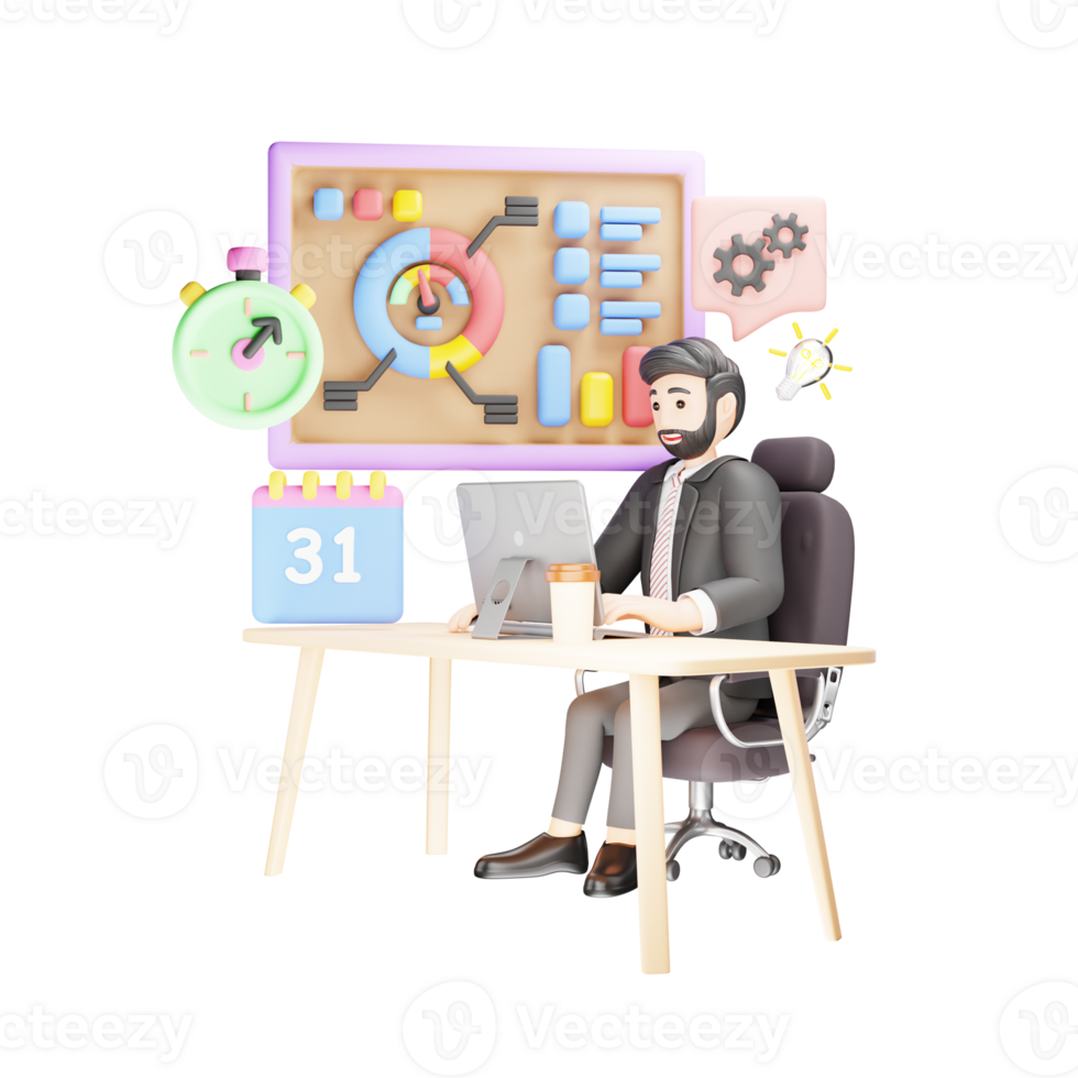 Productive Businessman - 3D Character Illustration in Business png