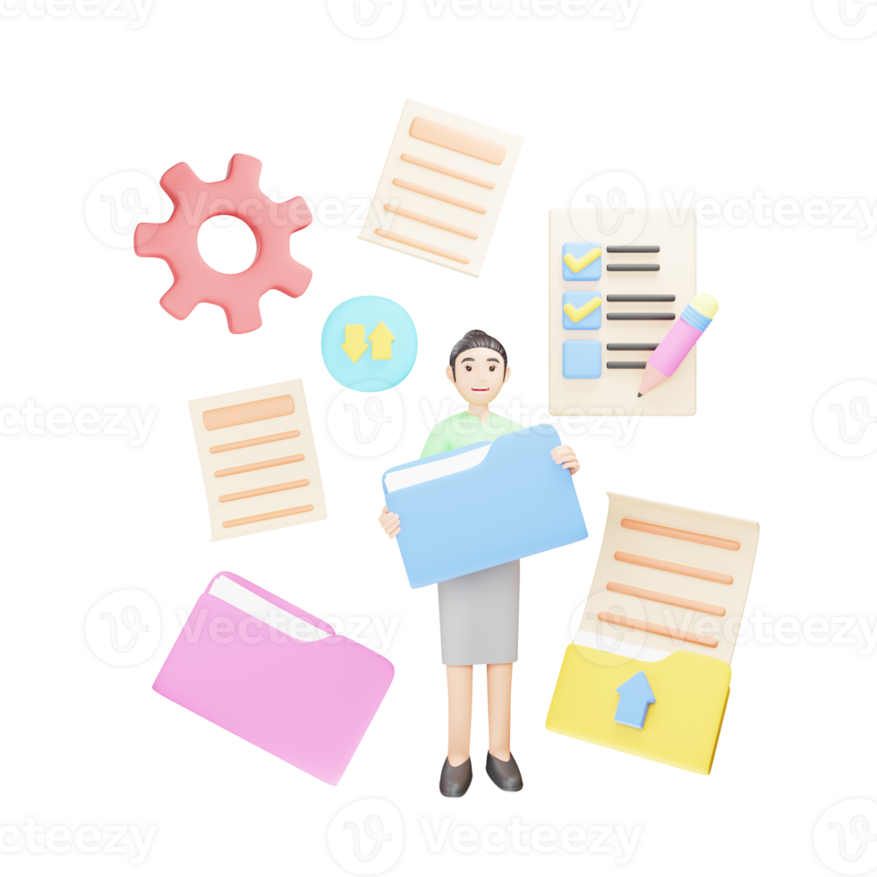Document Management - 3D Character Illustration for Business png