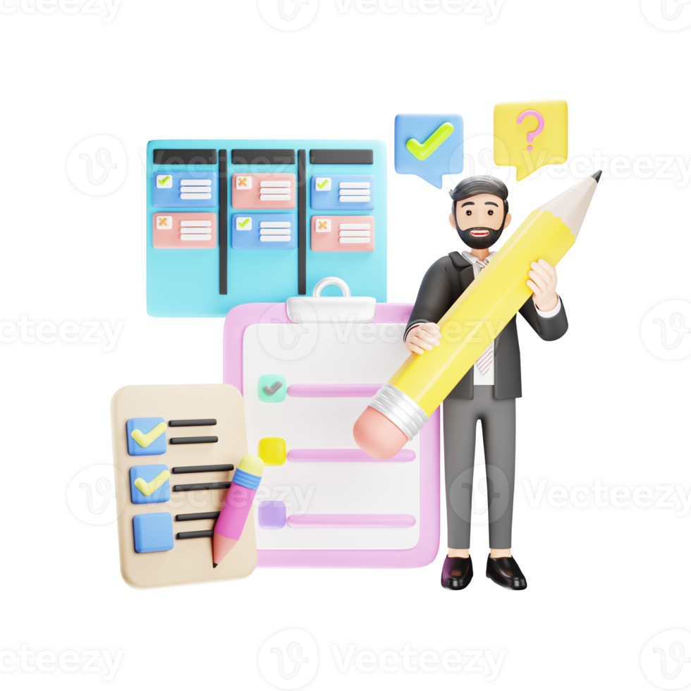 Task Management in Business - 3D Character Illustration png
