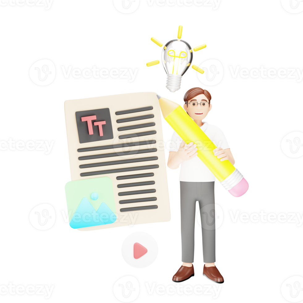 Content Writing 3D Character Illustration png