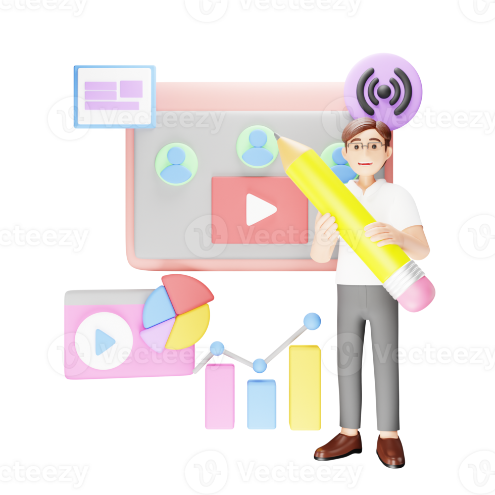 Video Analytics 3D Character Illustration png