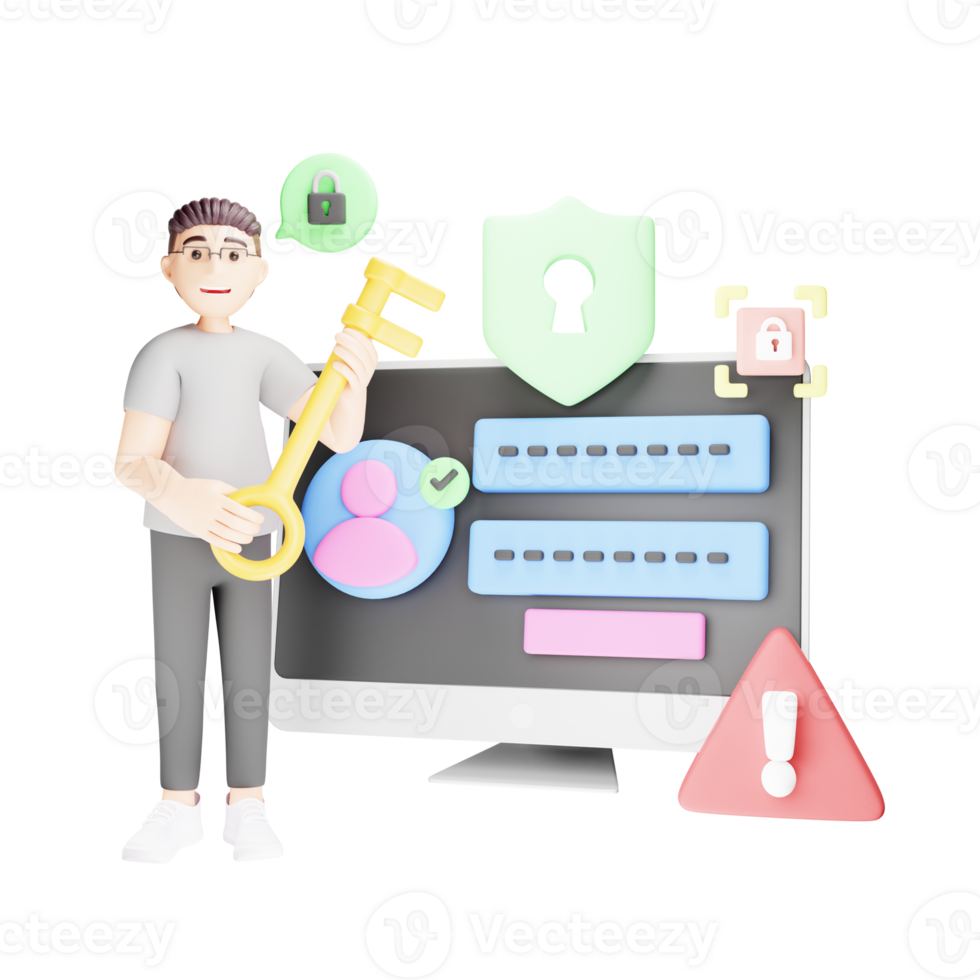 contraseña proteccion - 3d personaje ilustración png