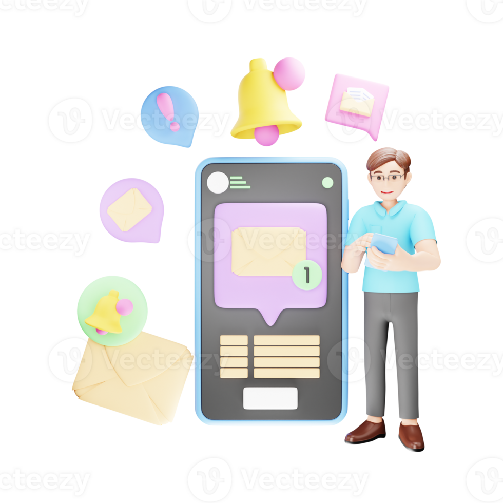 Online Notification - 3D Character Illustration for Business png