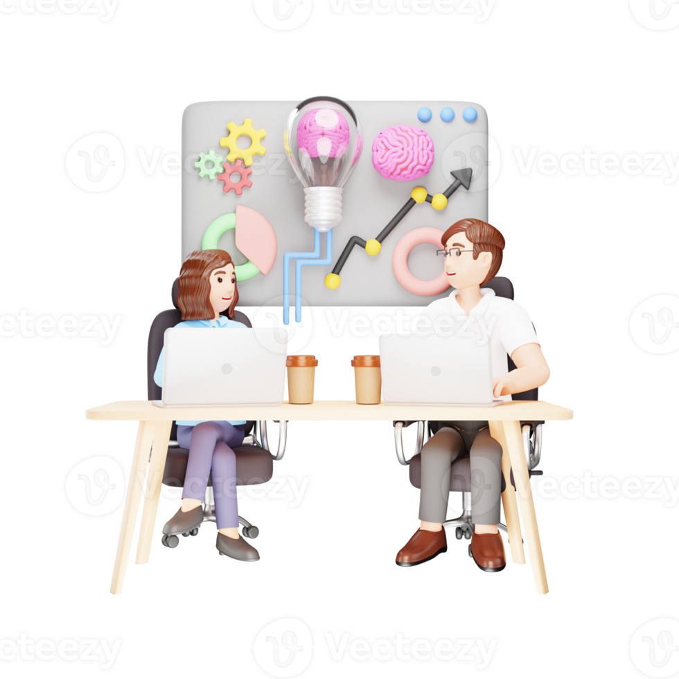 Team Brainstorming - 3D Character Illustration for Business Strategy and Collaboration Meeting png