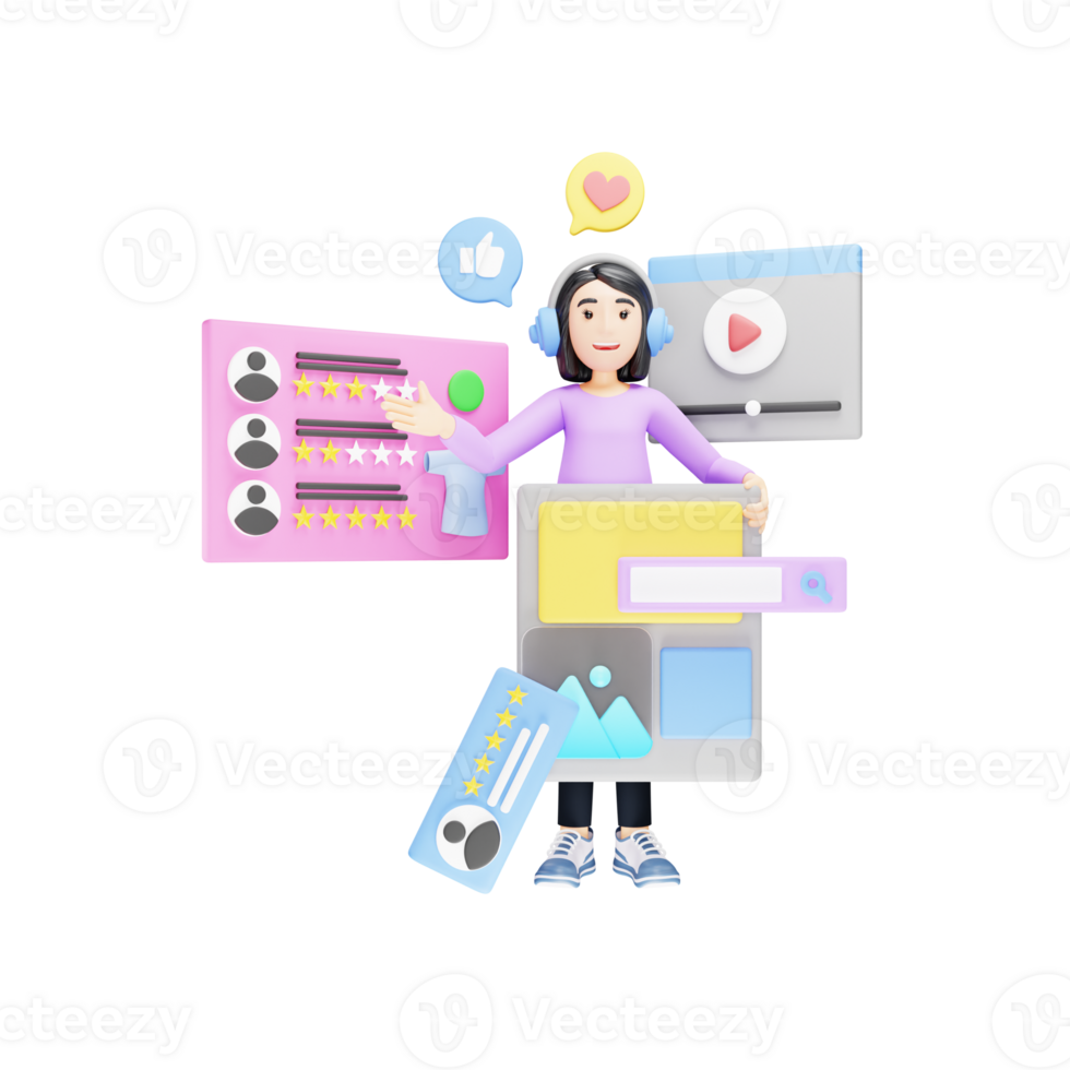 3D Illustration of Representative Reviewing Responses and Assessing Satisfaction png