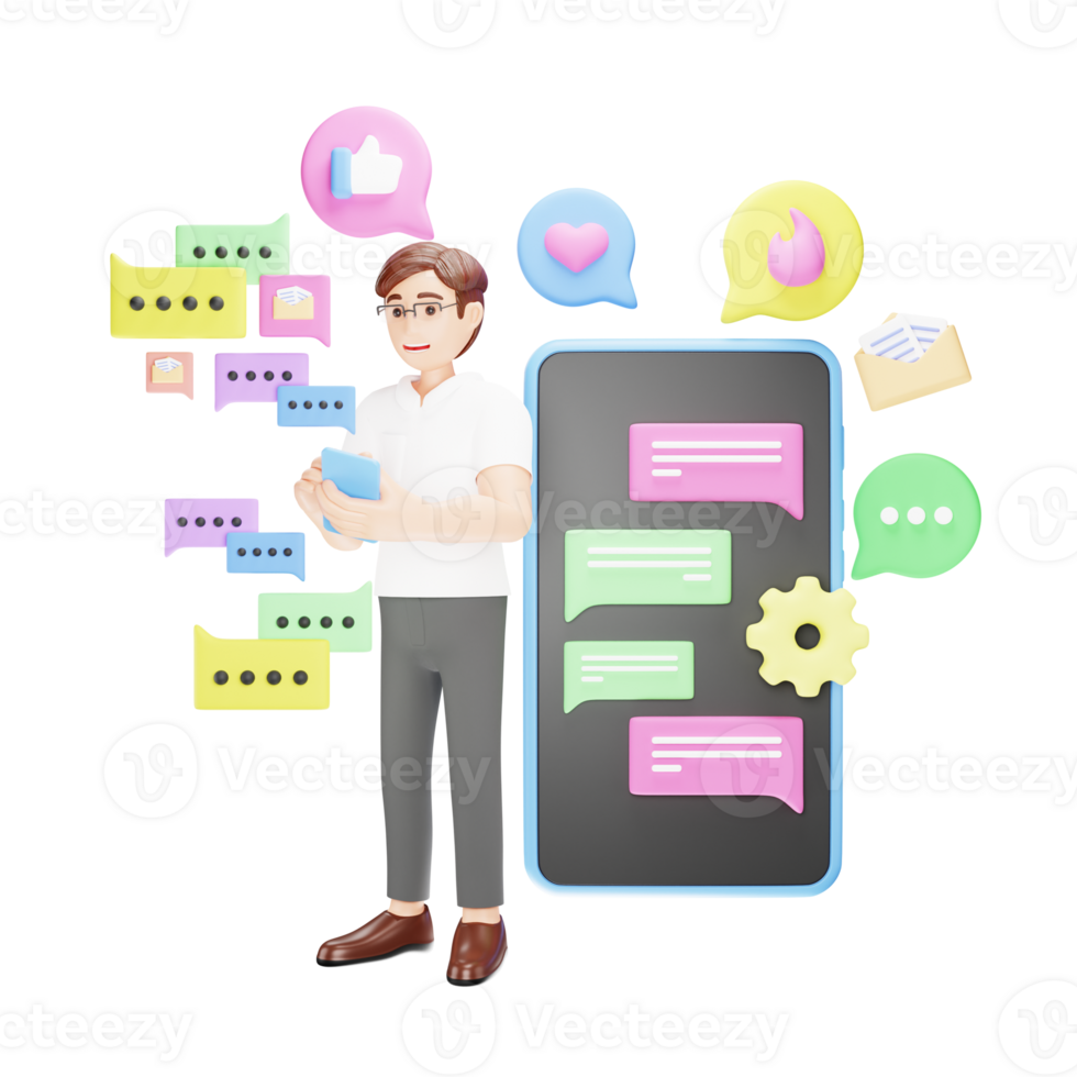 3D Character Illustration Using Mobile Messaging App png