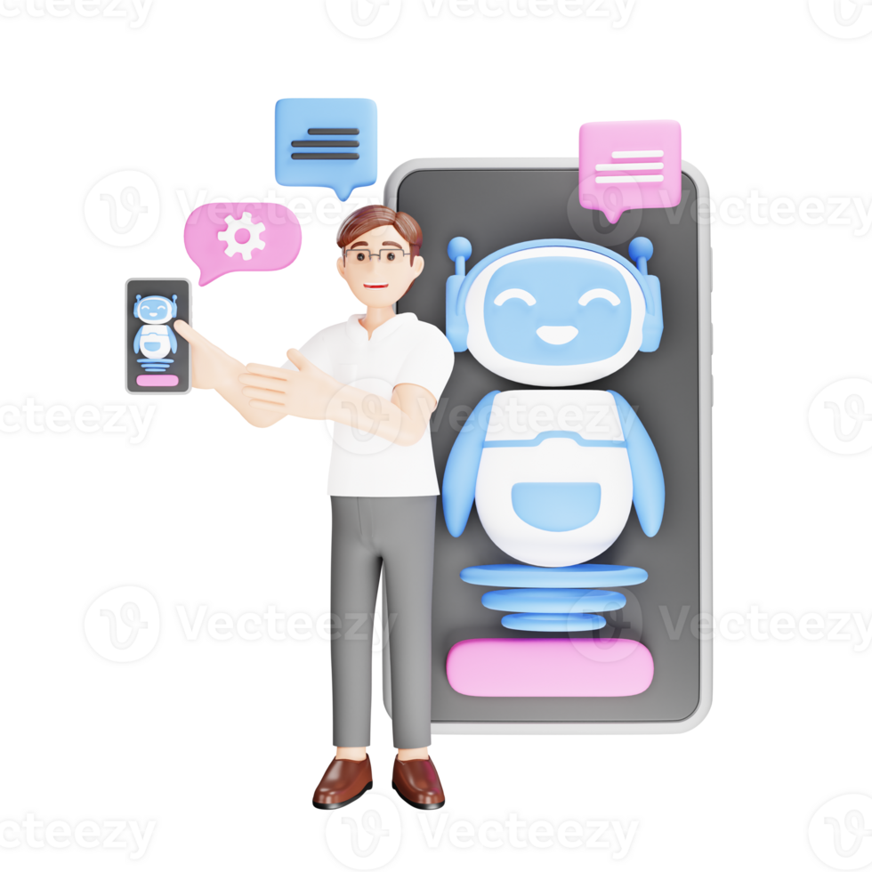 Mens met robot assistent in 3d illustratie van modern technologie png