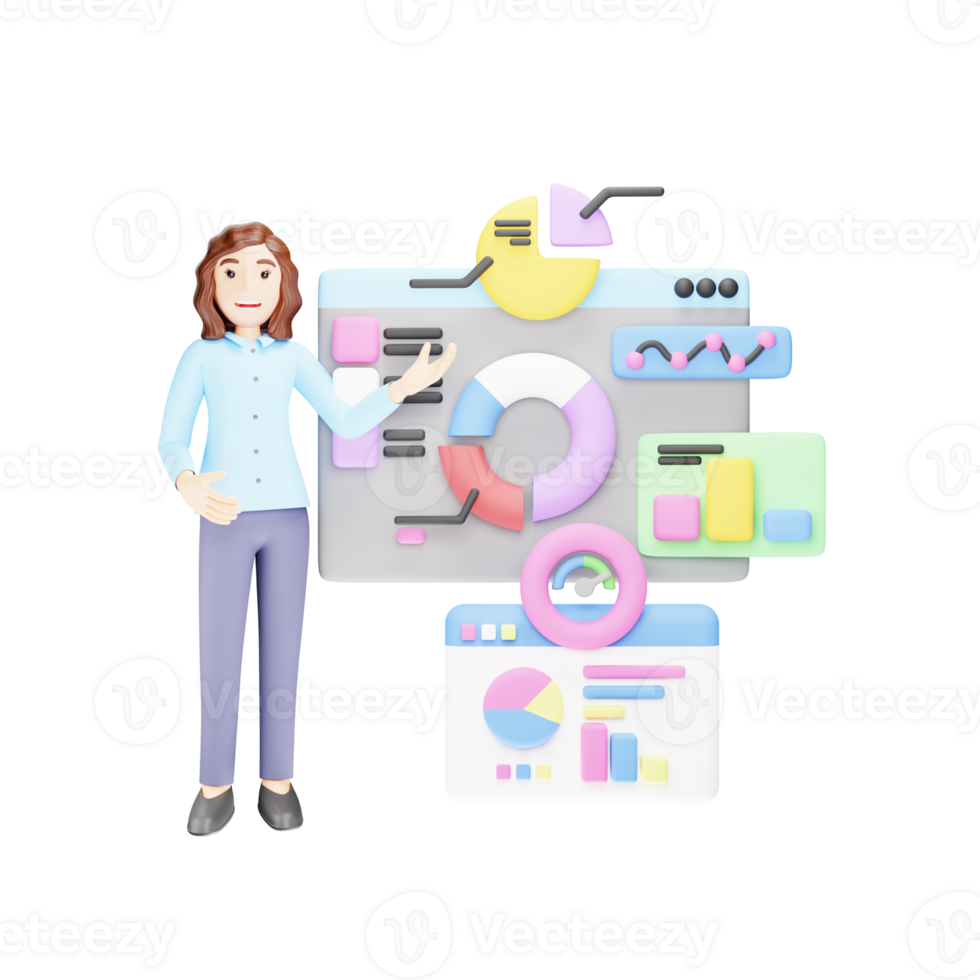 Business Analytics Dashboard - 3D Character Illustration for Data Analysis and Performance Monitoring png