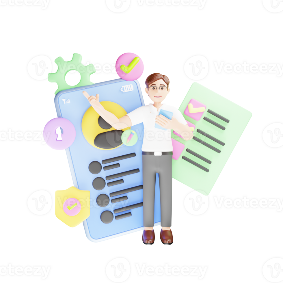 cuenta ajustes 3d personaje ilustración para perfil administración png