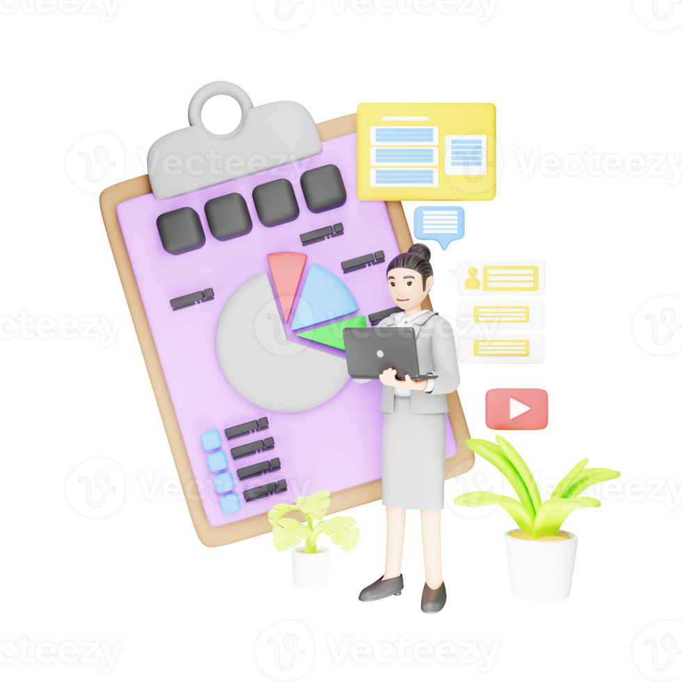 Employee Reviewing Content in Corporate Business - 3D Character Illustration png