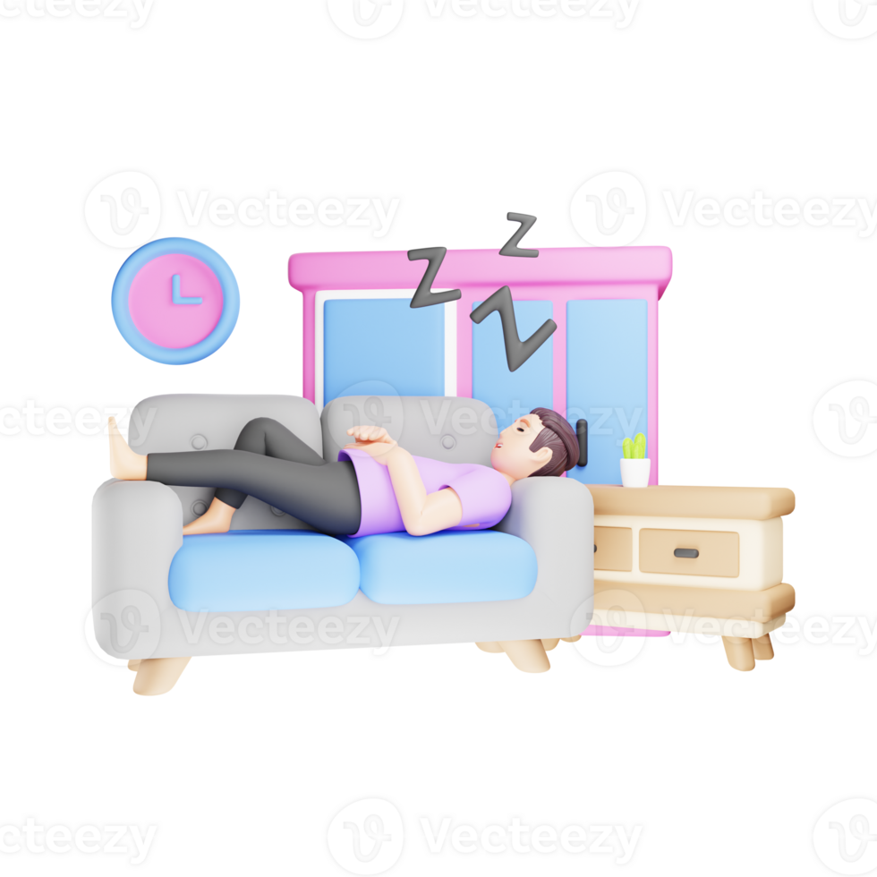 3D Character Illustration of Man Sleeping on Sofa png