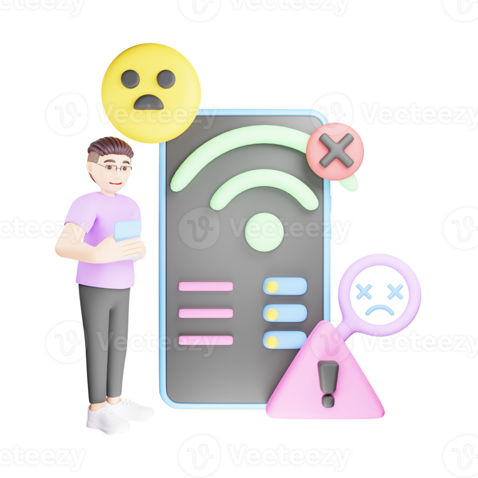 No Internet Connection - 3D Character Illustration png