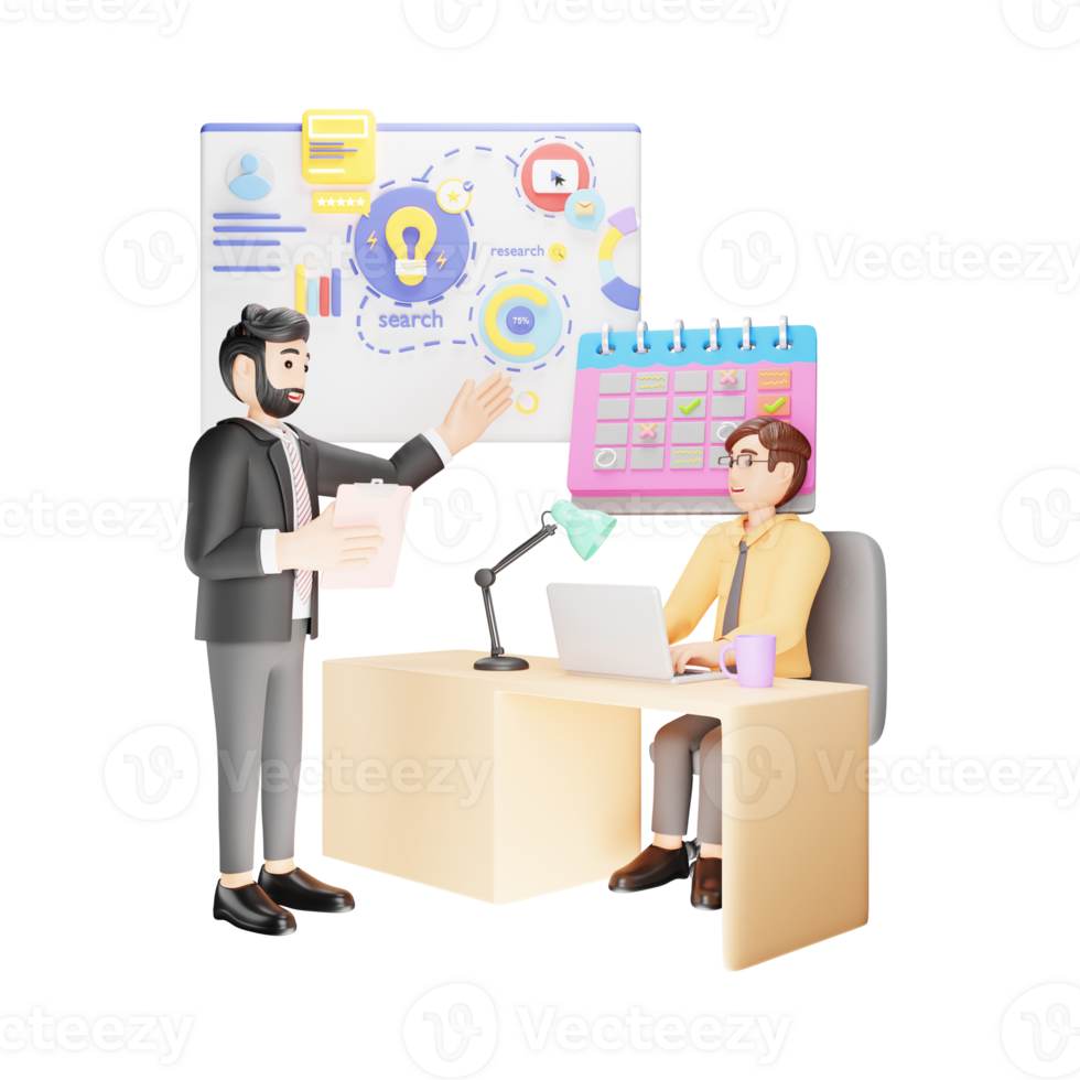 bedrijf analyse discussie - 3d karakter illustratie png