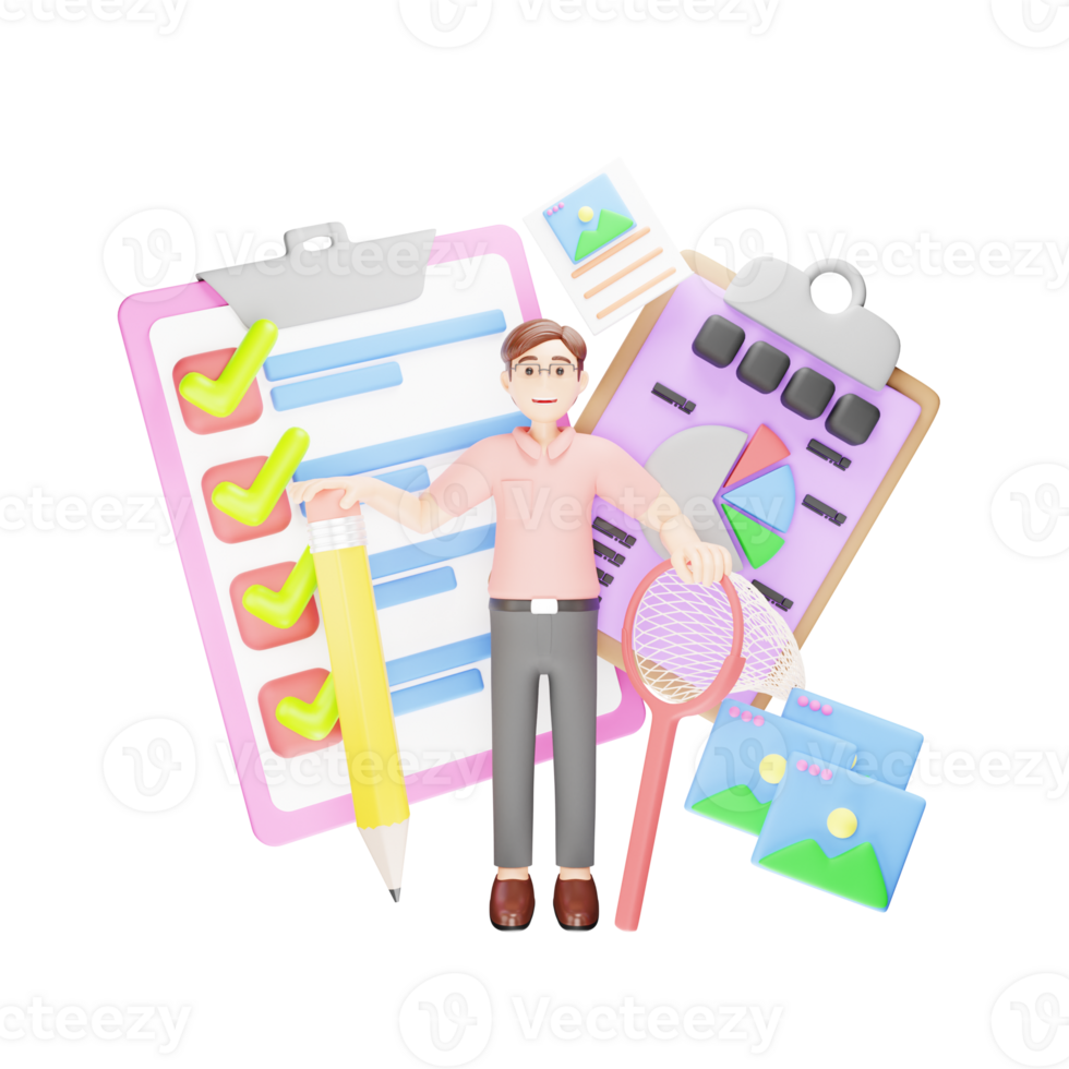 3D Character Illustration for Plagiarism Check in Business png