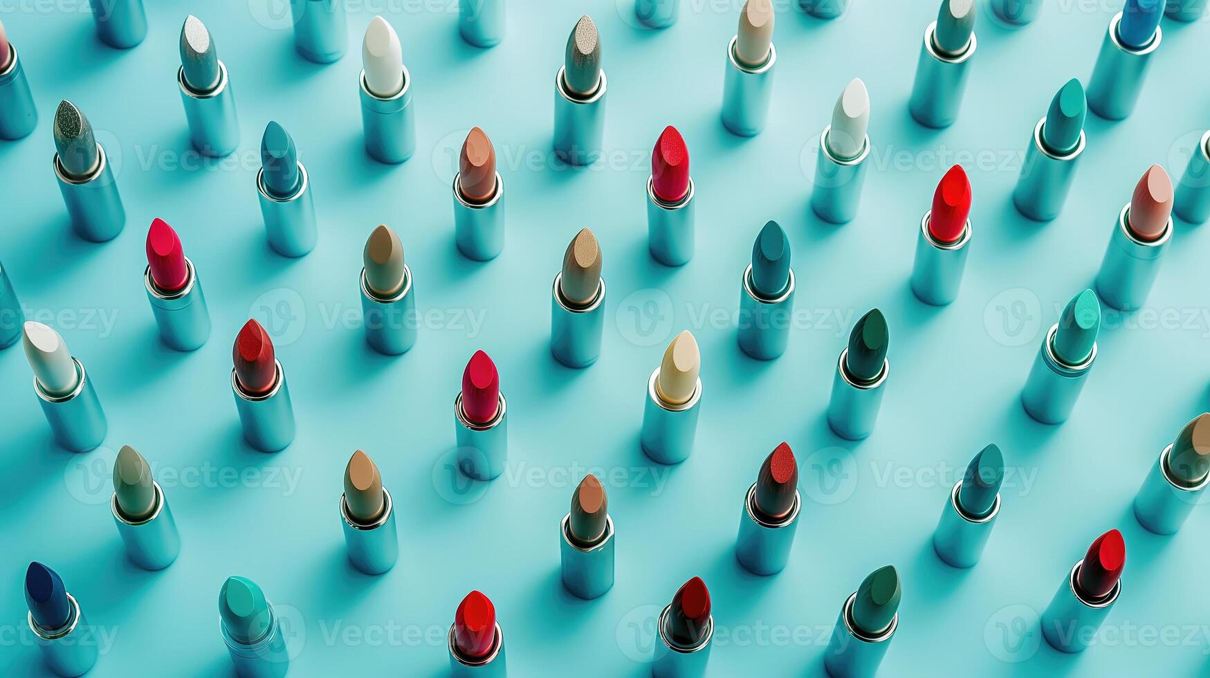 AI generated Luscious Lip Colors, Top View of Large Assortment of Lipsticks, Cosmetic and Makeup, Generative AI photo