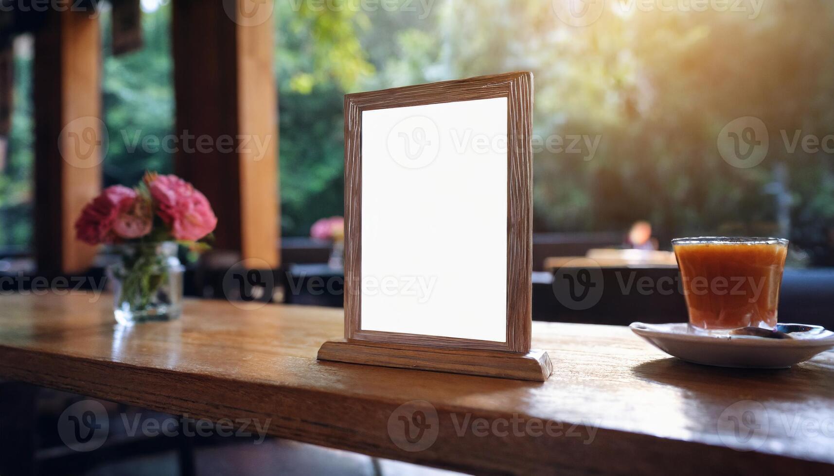 AI generated Mock up of the menu on wood table in Bar restaurant cafe photo