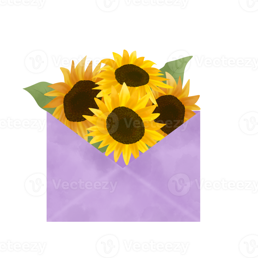 Purple Watercolor Sunflower Bucket png