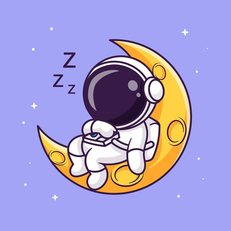 Cute Astronaut Sleeping On Moon Cartoon Vector Icon Illustration. Science Technology Icon Concept Isolated Premium Vector. Flat Cartoon Style