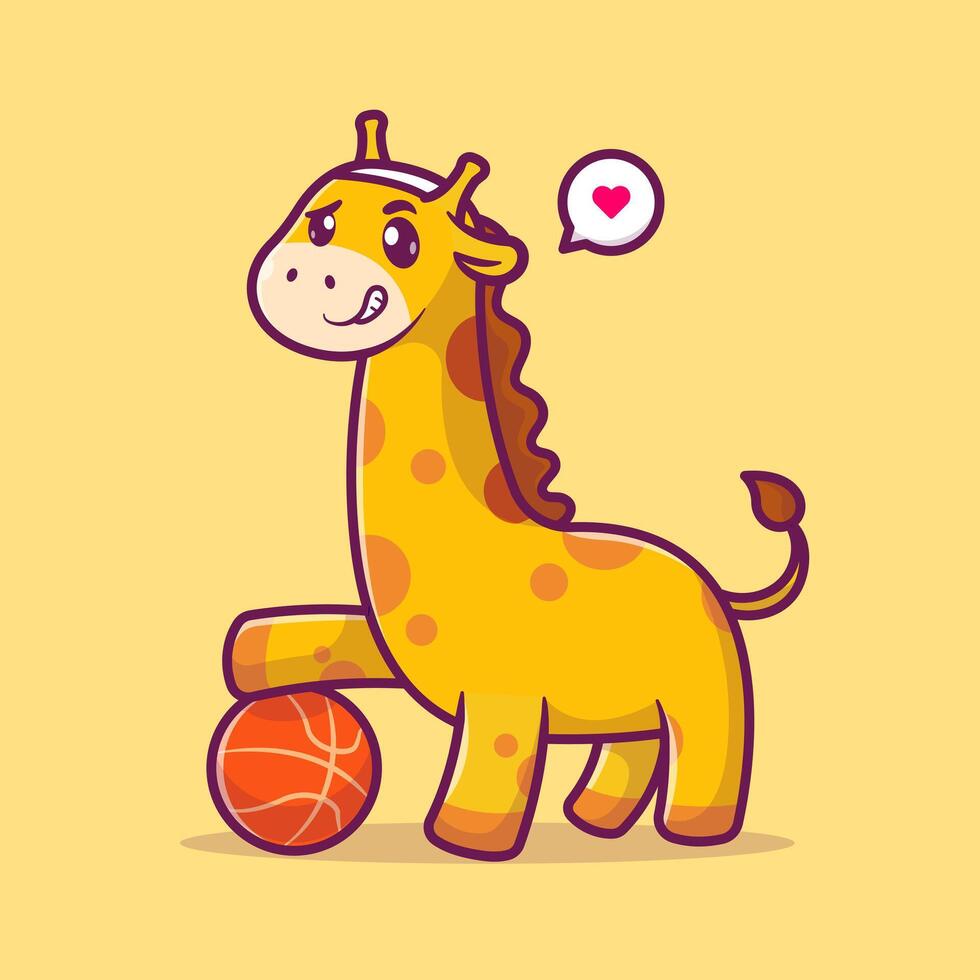 Cute Giraffe Playing Basket Ball Cartoon Vector Icon Illustration. Animal Sport Icon Concept Isolated Premium Vector. Flat Cartoon Style