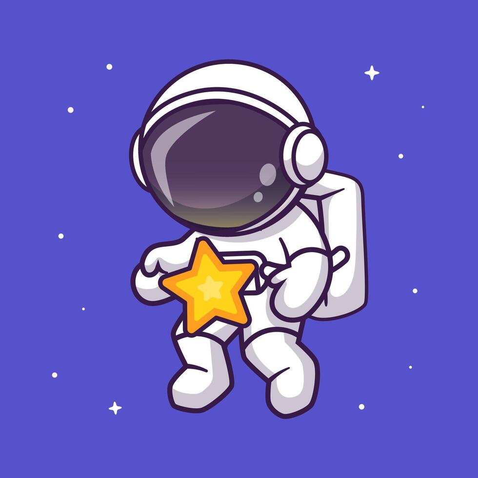 Cute Astronaut Catching Star In Space Cartoon Vector Icon  Illustration. Science Technology Icon Concept Isolated  Premium Vector. Flat Cartoon Style