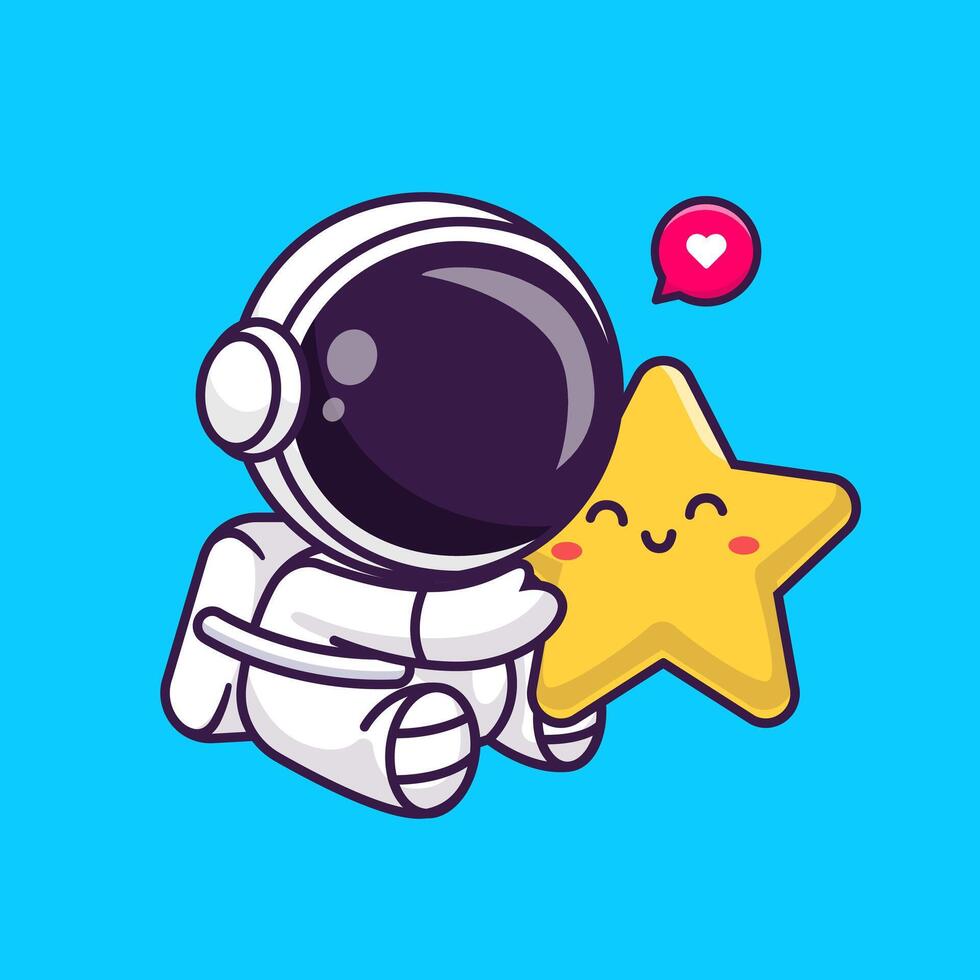 Cute Astronaut Hug Cute Star Cartoon Vector Icon  Illustration. Science Technology Icon Concept Isolated  Premium Vector. Flat Cartoon Style