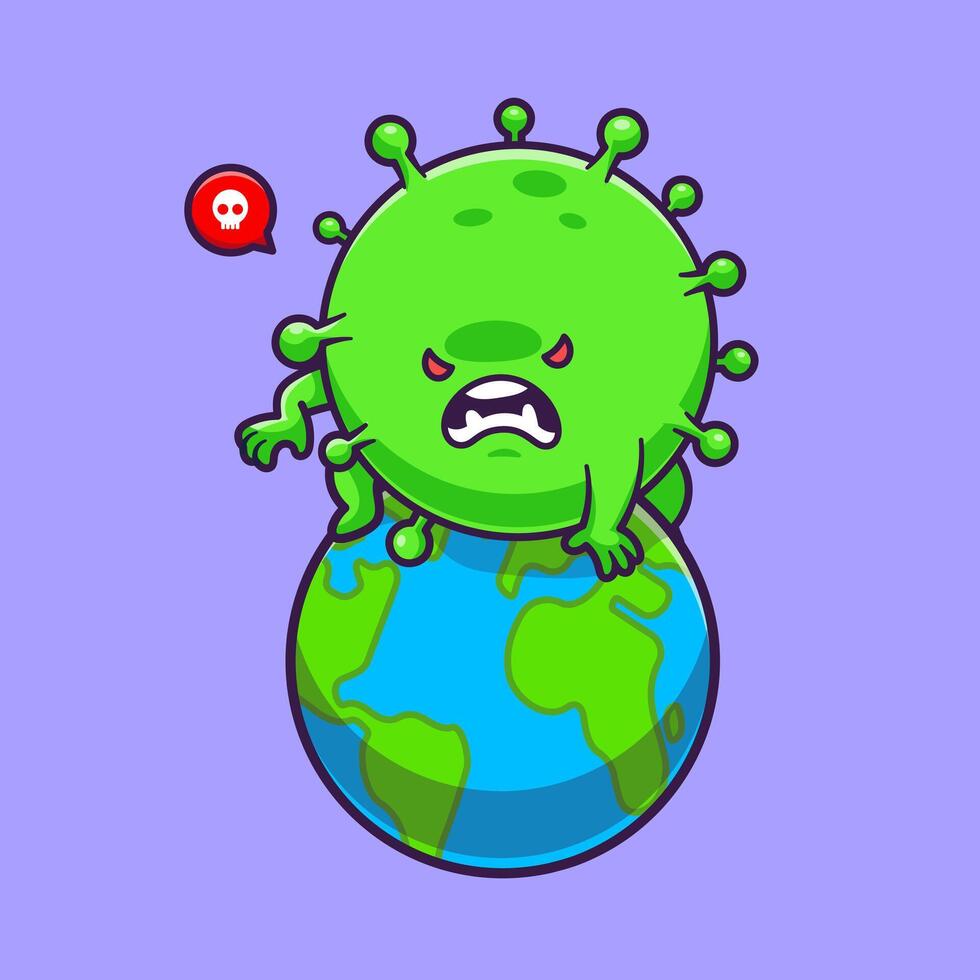 Angry Virus Invasion Earth Cartoon Vector Icon Illustration. Health Nature Icon Concept Isolated Premium Vector. Flat Cartoon Style