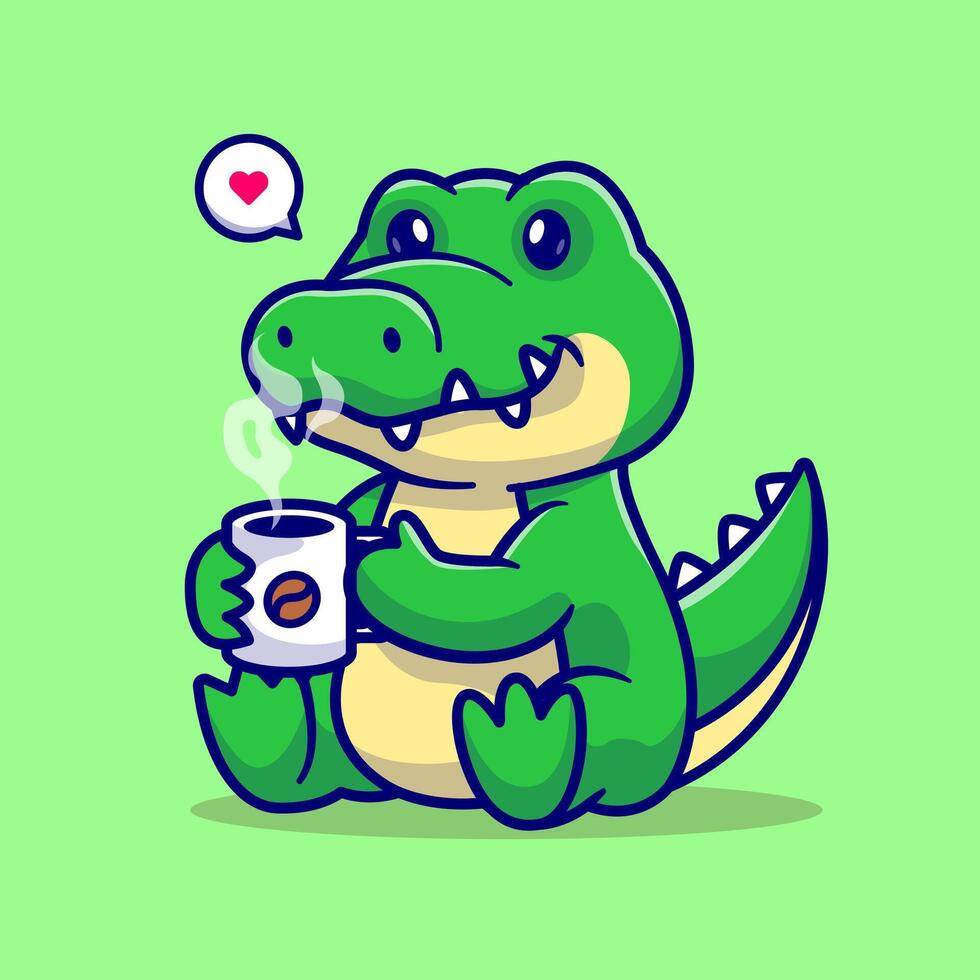 Cute Crocodile Drinking Coffee Cartoon Vector Icon  Illustration. Animal Drink Icon Concept Isolated Premium Vector. Flat Cartoon Style