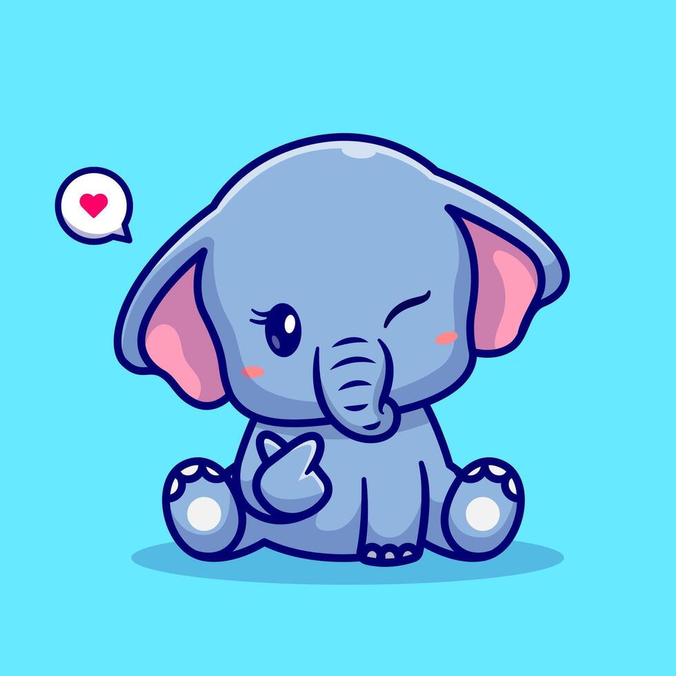 Cute Elephant With Love Sign Hand Cartoon Vector Icon Illustration. Animal Nature Icon Concept Isolated Premium Vector. Flat Cartoon Style