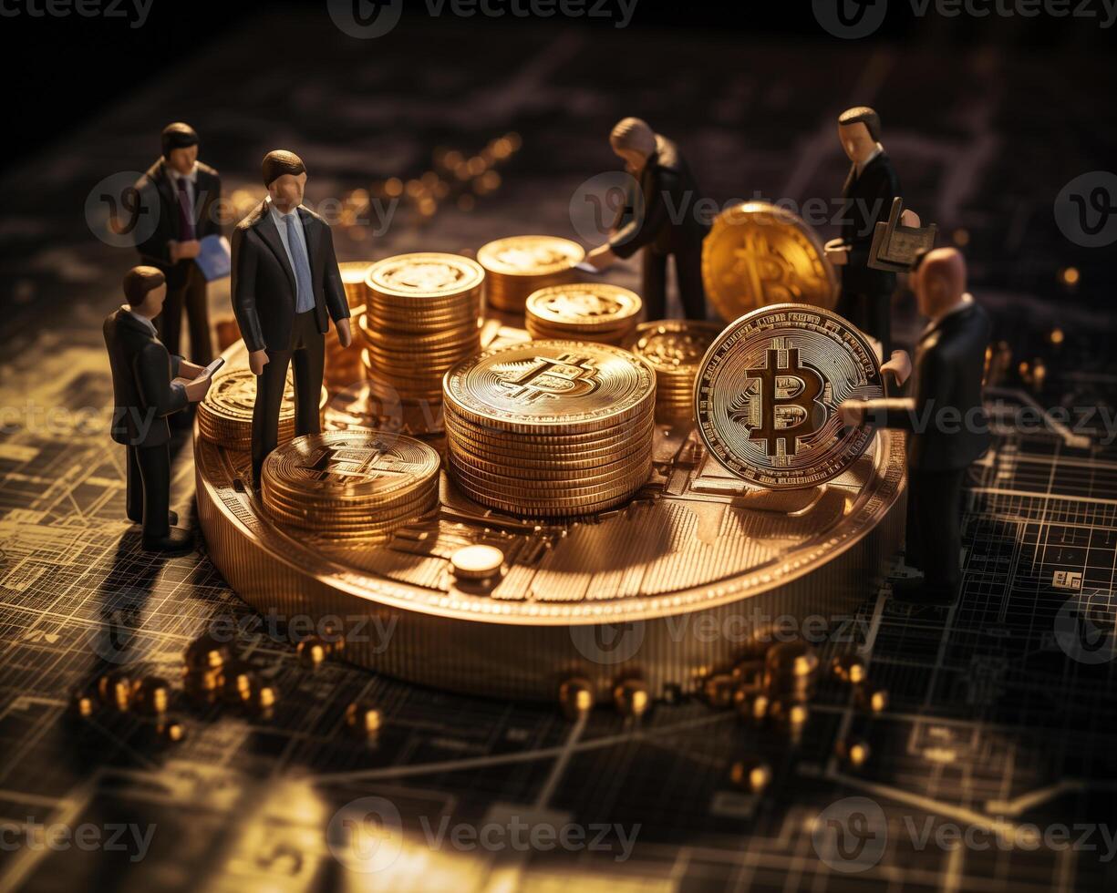 ai generado miniatura personas trabajador trabajando de bitcoins criptomoneda minería concepto foto