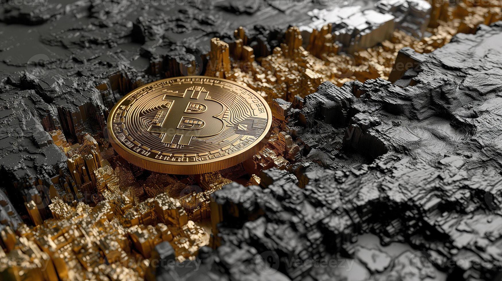 AI generated A broken or cracked Bitcoin. Concept of a cryptocurrency market crisis photo