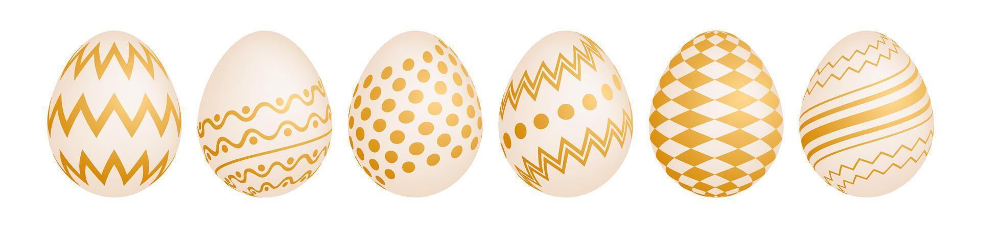 conjunto de seis oro Pascua de Resurrección huevos vector