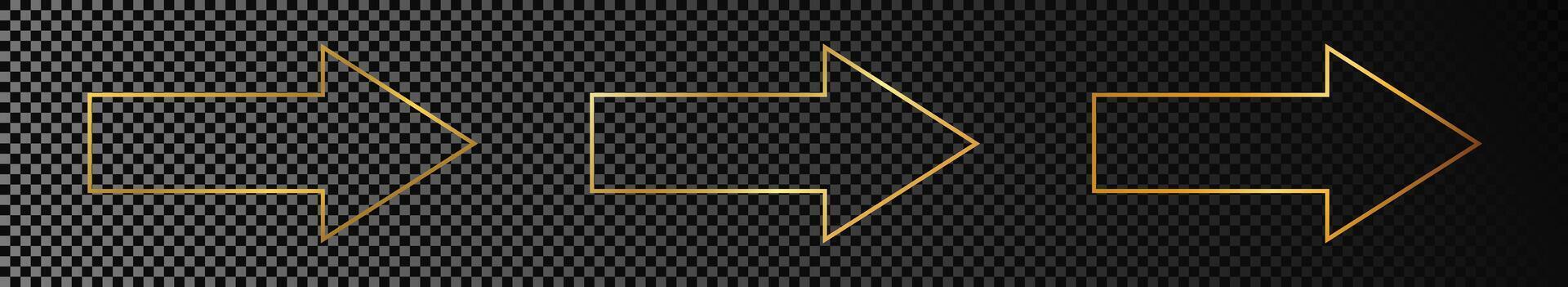 Gold glowing arrow shape frame vector