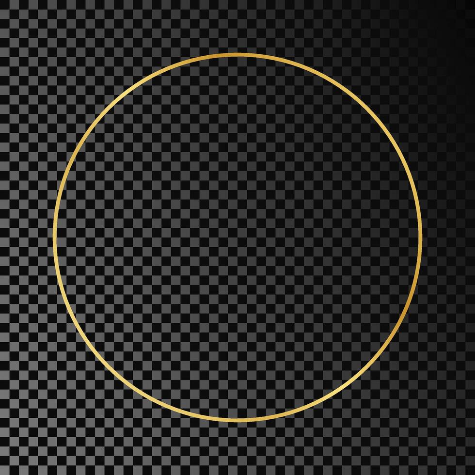 Gold glowing circle frame isolated on dark background. Shiny frame with glowing effects. Vector illustration.