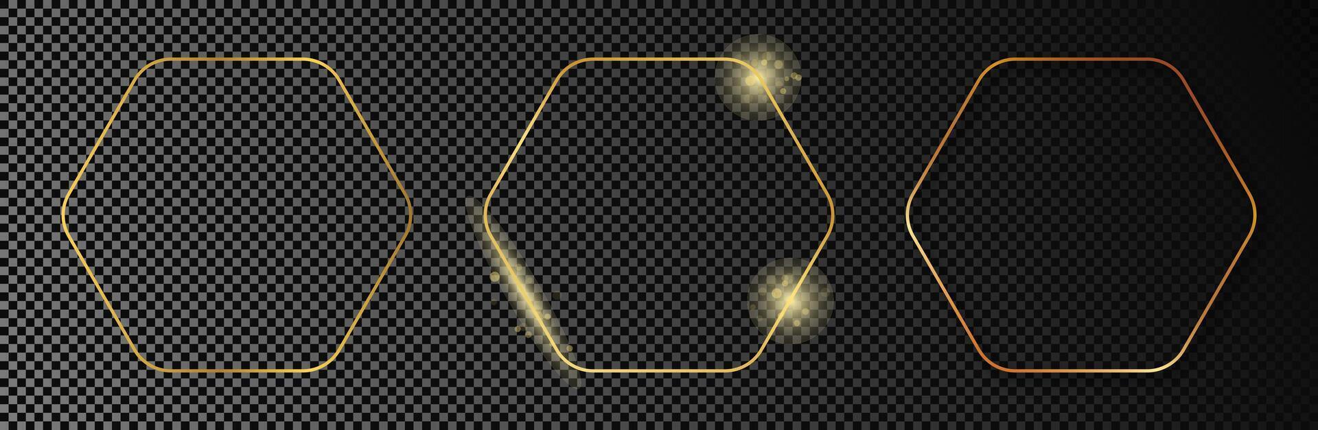 Gold glowing rounded hexagon frame vector