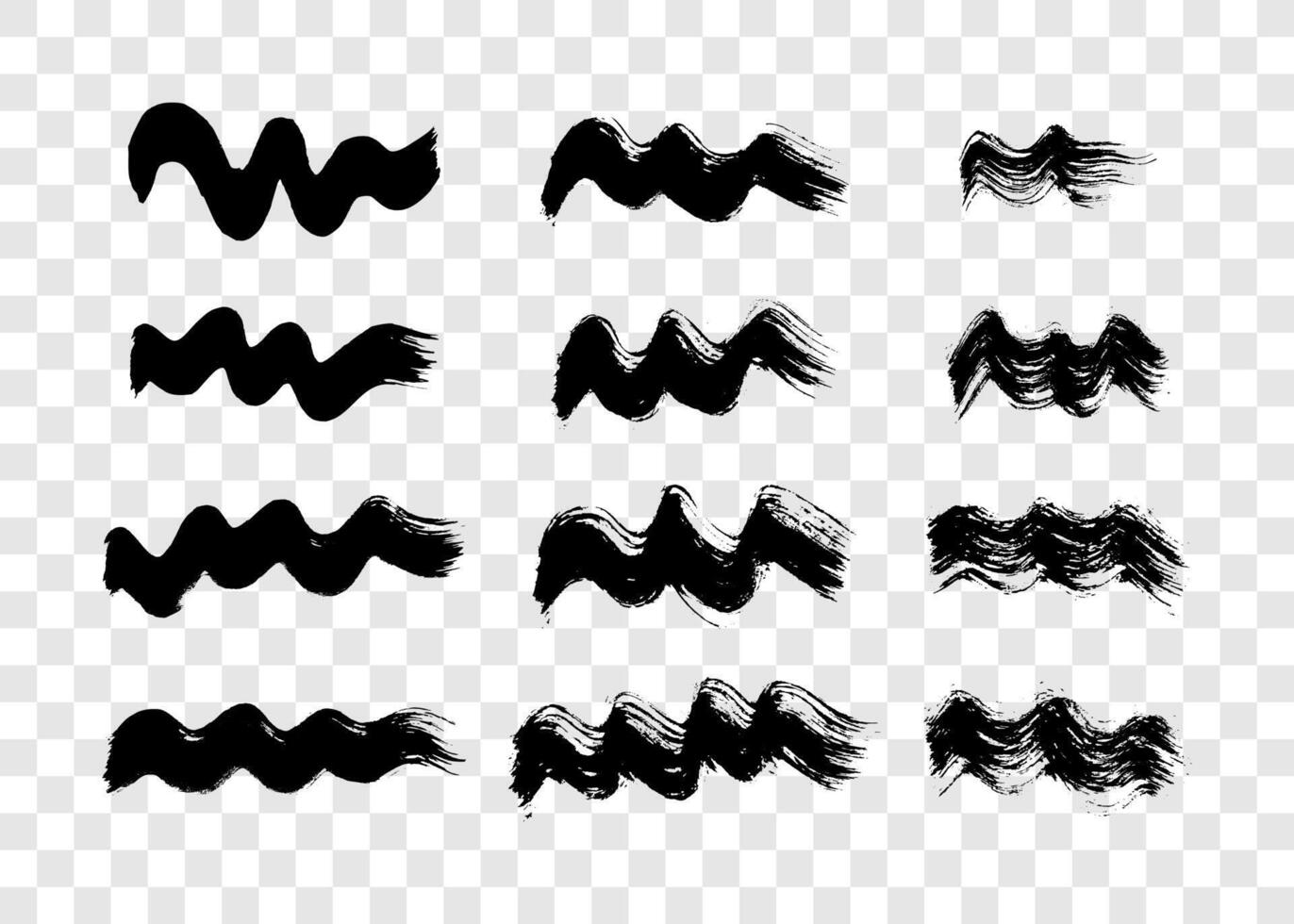 Black wavy grunge brush strokes vector