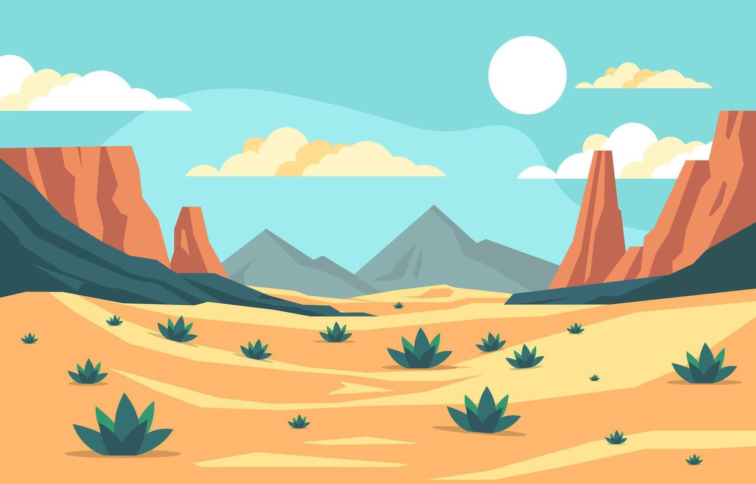 plano diseño ilustración de rocoso montaña en árabe Desierto con Dom a tiempo de día vector