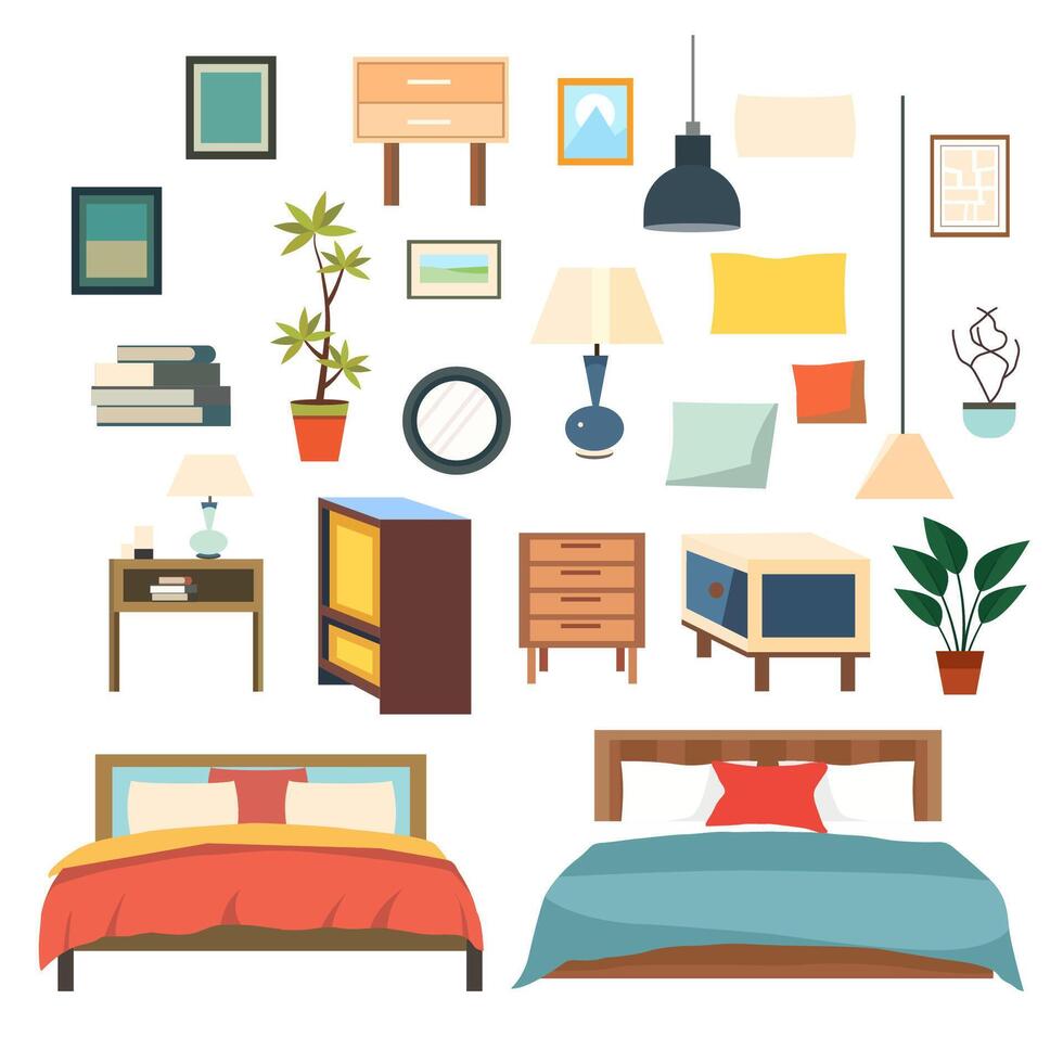 ilustración de dormitorio mueble elementos vector