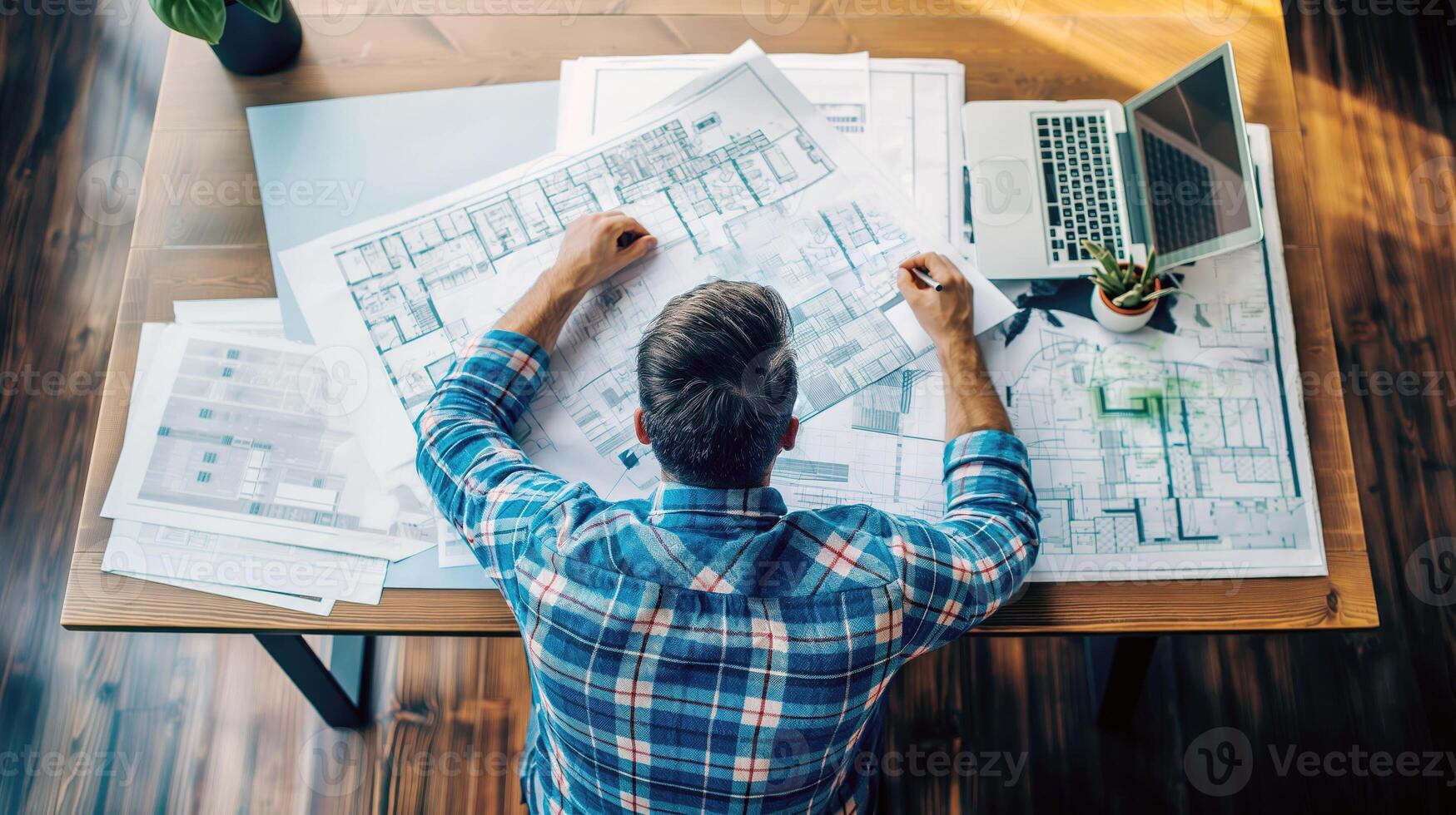 AI generated Transforming Visions into Reality, Architect Designs and Sketches Blueprint Plans, Generative AI photo