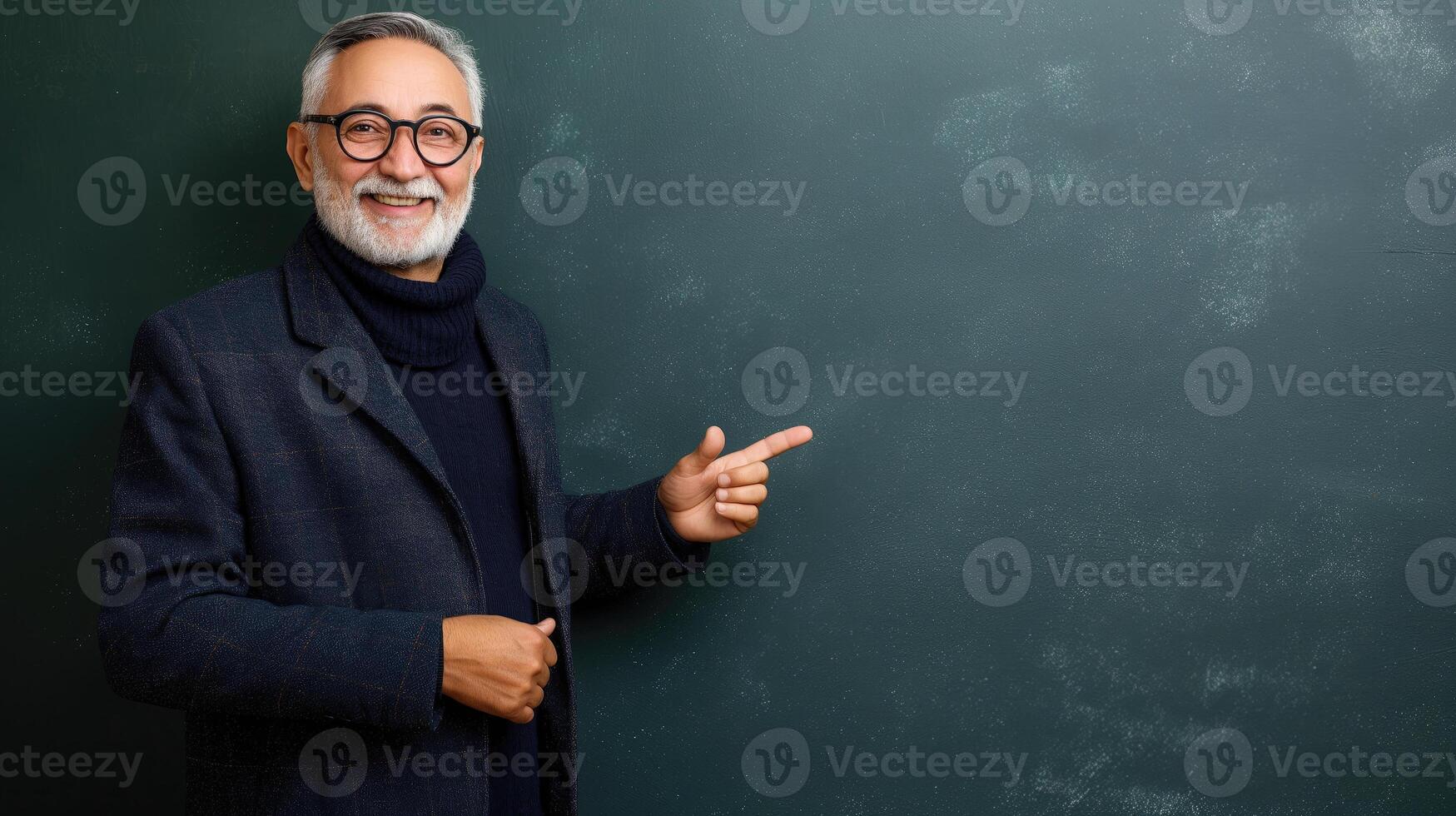 AI generated The Wise Old Educator, Elderly Professor Pointing at a Blank Blackboard, Unleashing Wisdom, Generative AI photo